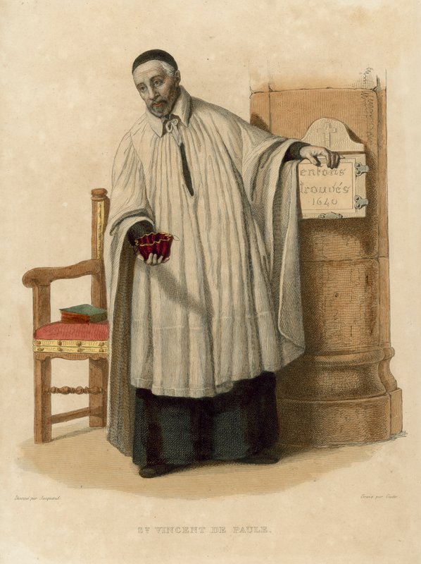 St Vincent de Paule (farget gravering) av French School