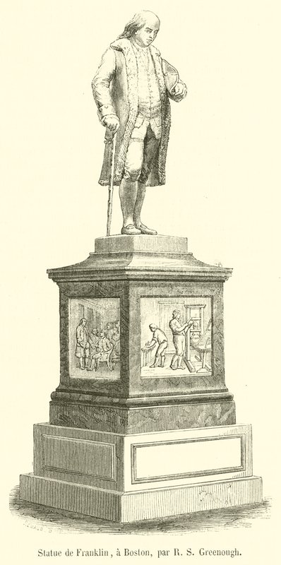 Statue de Franklin, en Boston (gravering) av French School