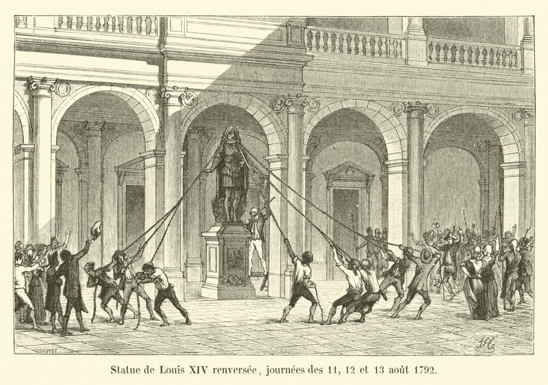 Statue av Ludvig XIV snudd, dagene 11., 12. og 13. august 1792 av French School