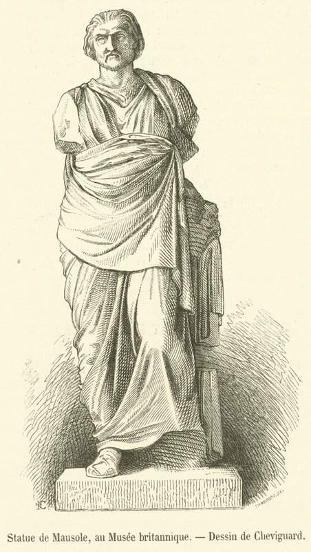 Statue av Mausolus, i British Museum (gravering) av French School