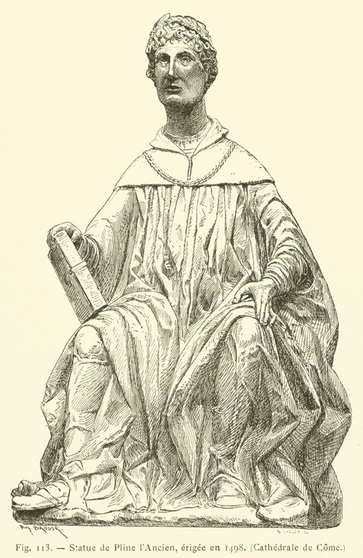 Statue av Plinius den eldre, reist i 1498, Cathedrale de Como (gravering) av French School