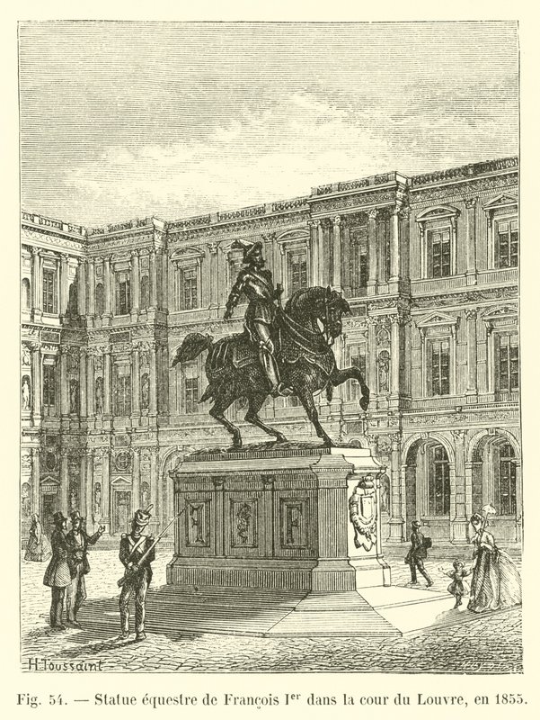Rytterstatue av Francois I på gårdsplassen til Louvre, i 1855 av French School