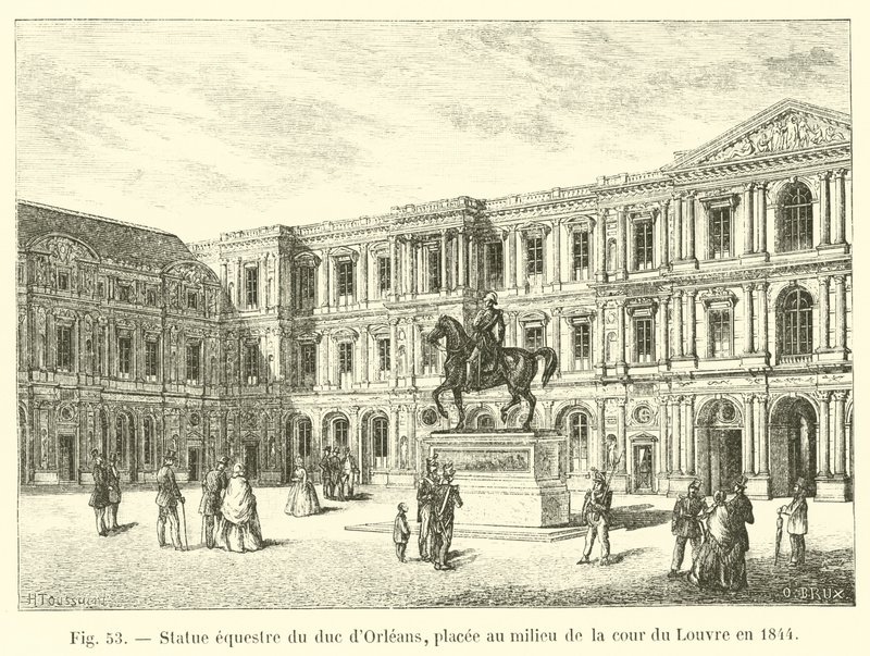 Rytterstatue av hertugen av Orleans, plassert midt på gårdsplassen til Louvre i 1844 av French School