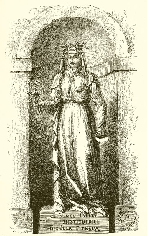 Statue av Clemence Isaure på rommet til Jeux Floraux i Toulouse av French School