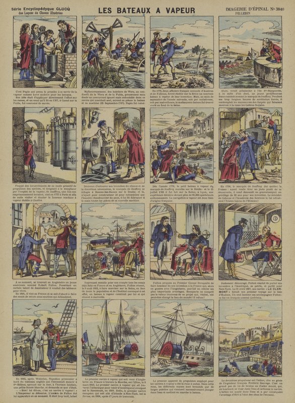 Dampbåter (farge litho) av French School
