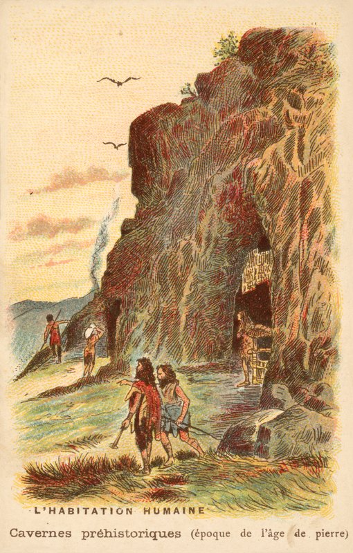 Huleboere fra steinalderen (chromolitho) av French School