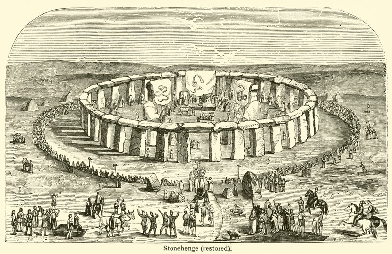 Stonehenge, restaurert (gravering) av French School