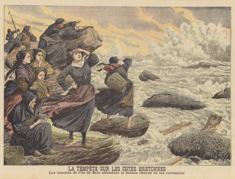 Stormer på kysten av Bretagne (farge litho) av French School