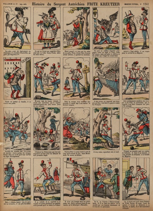 Historien om den østerrikske soldaten sersjant Fritz Kreutzer (farget gravering) av French School
