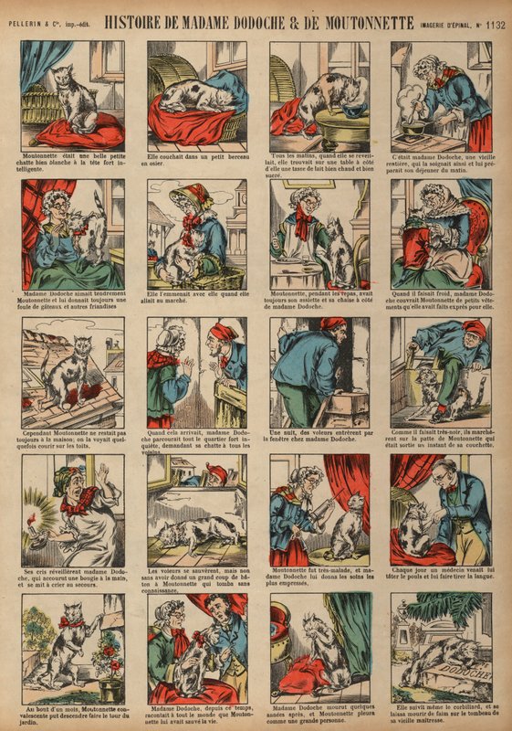 Historien om Madame Dodoche og kjæledyrkatten hennes Moutonnette (farget gravering) av French School