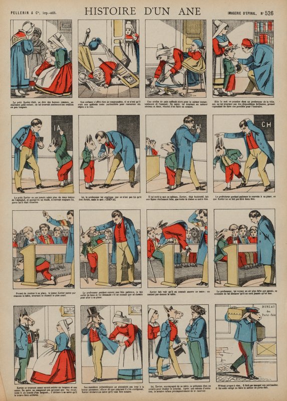 Historien om et esel (farget gravering) av French School