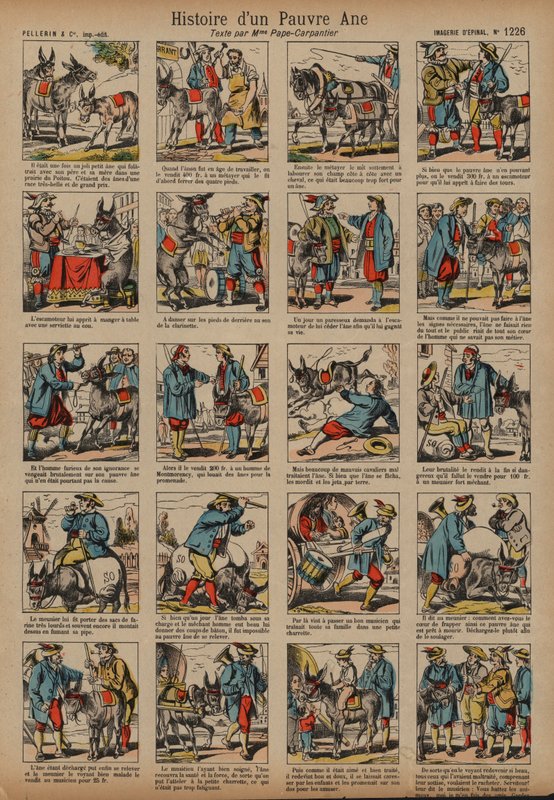 Historien om et fattig esel (farget gravering) av French School