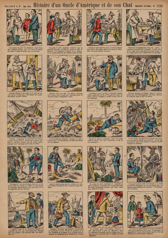 Historien om en amerikansk onkel og katten hans (farget gravering) av French School