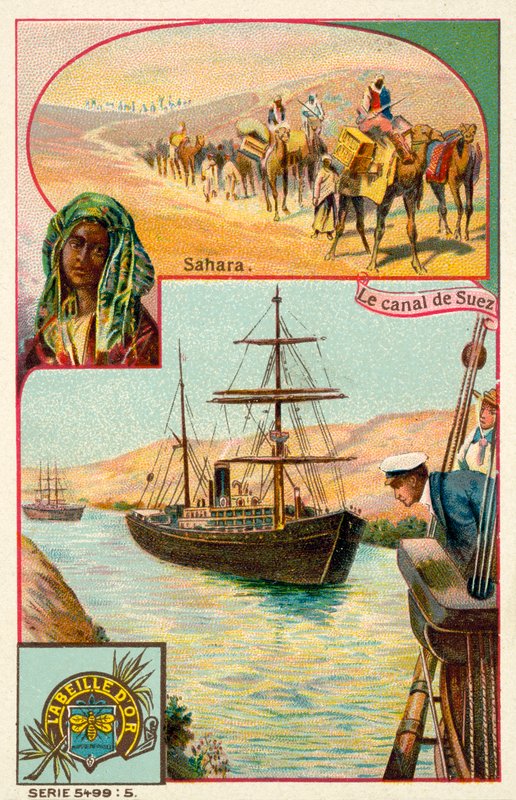 Suez-kanalen og Sahara-ørkenen, Egypt (chromolitho) av French School