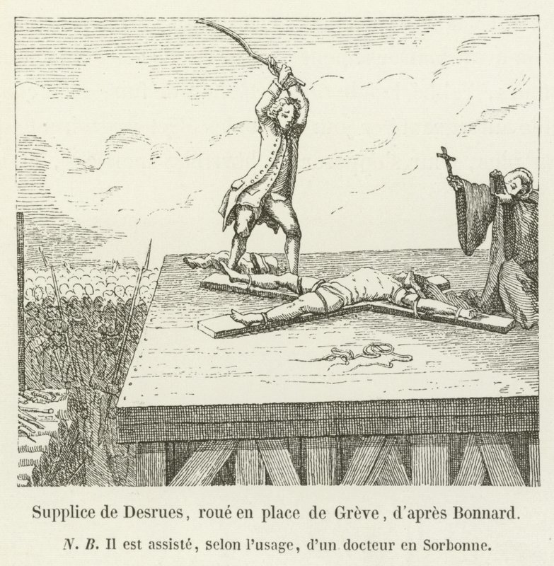 Torment of Desrues, hjul på Place de Greve, etter Bonnard av French School