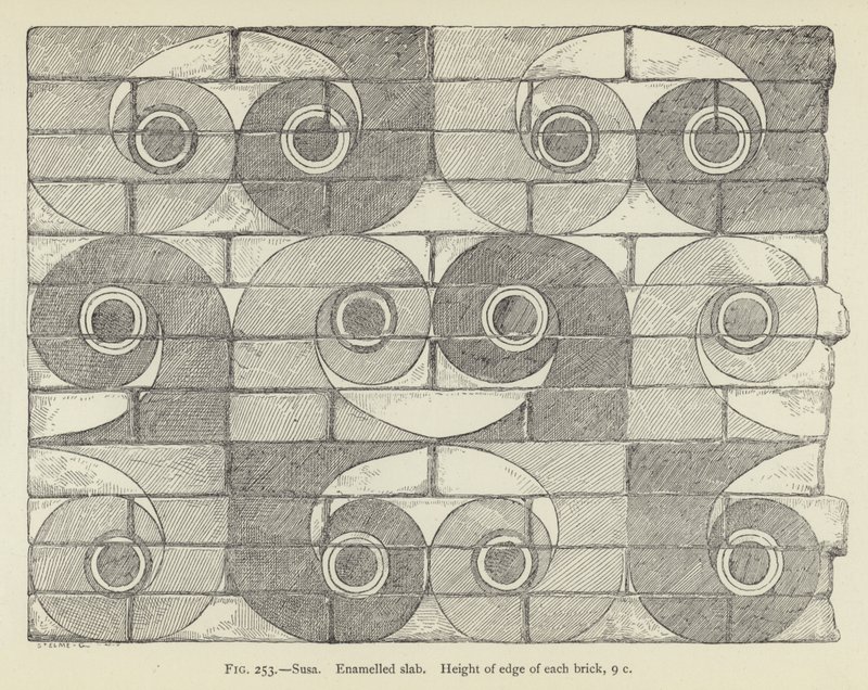 Susa, Emaljert plate, Kanthøyde på hver murstein, 9 c av French School