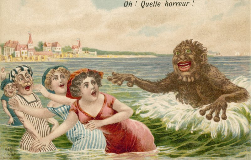 Svømmere forfulgt av sjømonster av French School
