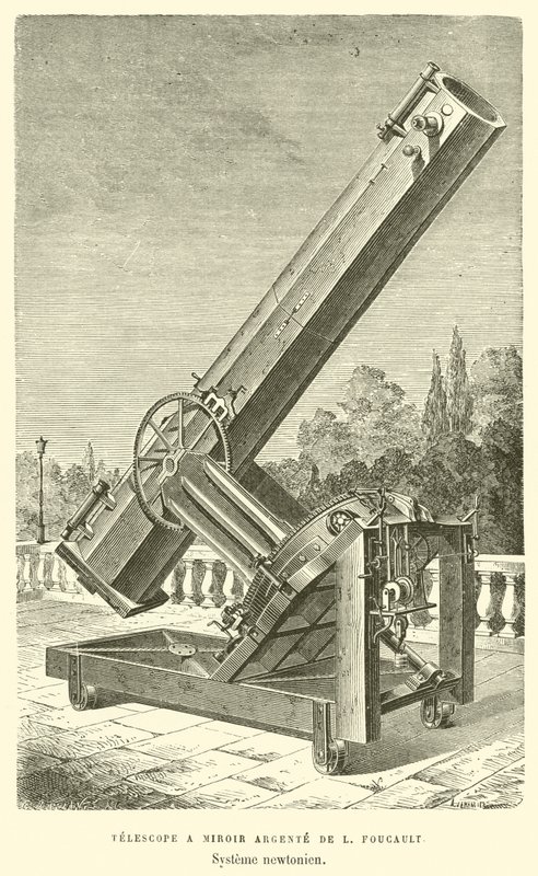 Telescope a Miroir Argente de L Foucault, Systeme newtonien (gravering) av French School