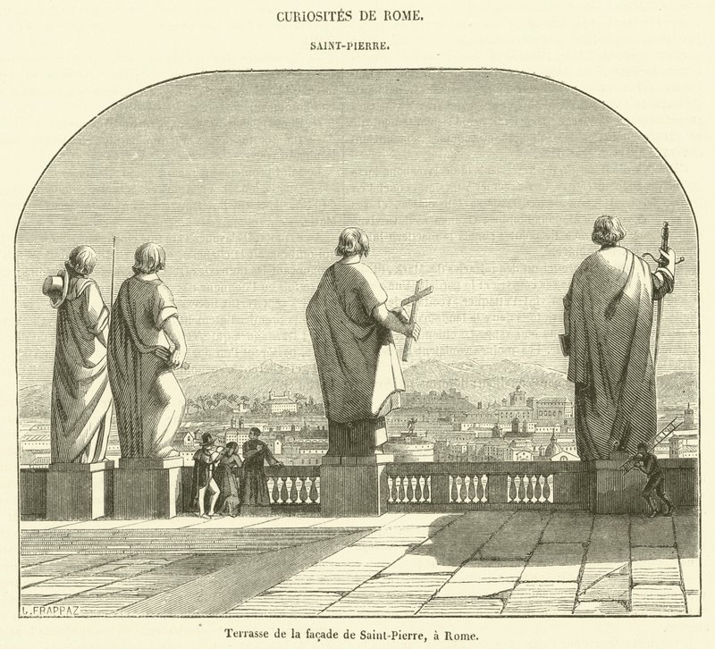 Terrasse av fasaden til Peterskirken i Roma (gravering) av French School