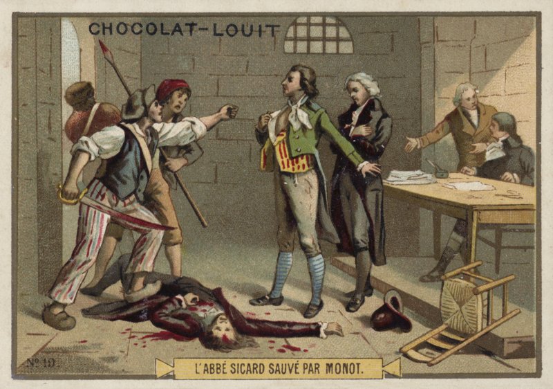 Abbe Sicard ble reddet av Monot, den franske revolusjonen, september 1792 av French School