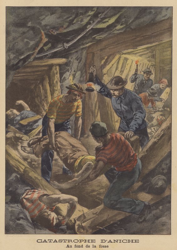 Aniche-kullgruvekatastrofen, Frankrike (farge litho) av French School