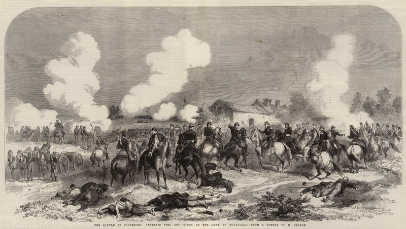 Slaget ved Solferino, generalene Niel og Vinoy på gården Quagliara (gravering) av French School