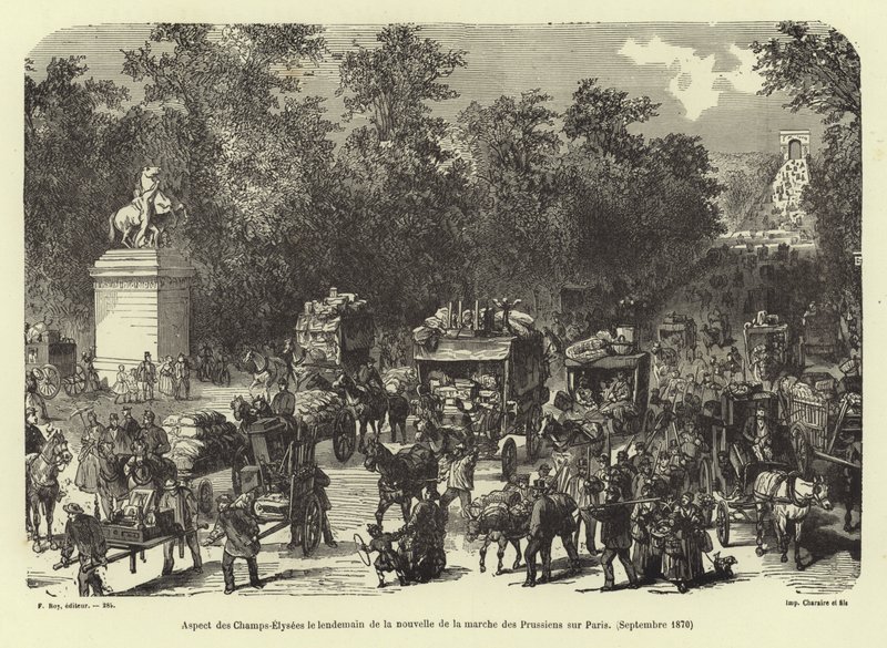 Champs Elysees dagen etter mottak av nyhetene om den prøyssiske marsjen mot Paris, september 1870 av French School