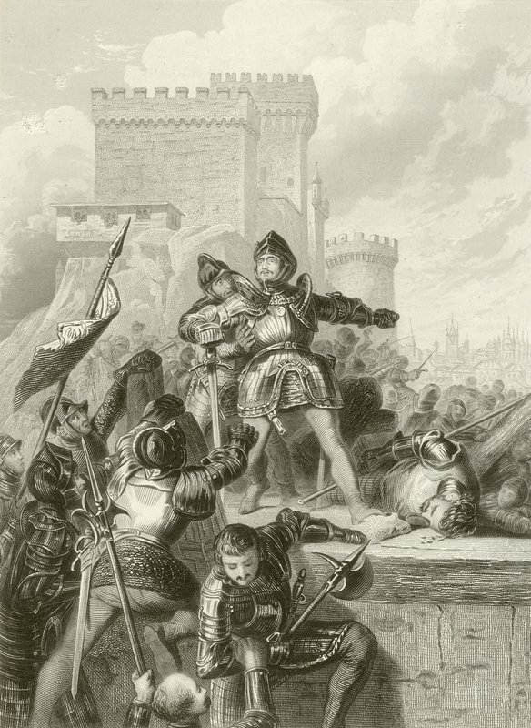 Chevalier Bayard såret ved beleiringen av Brescia, 1512 av French School