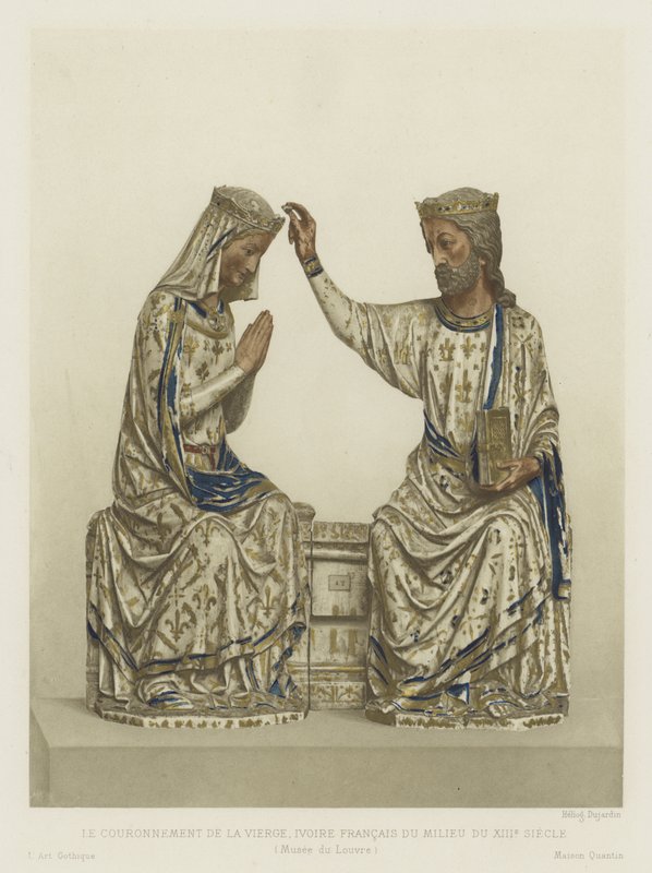 The Coronation of the Virgin, elfenben, fransk, midten av 1200-tallet (farge litho) av French School