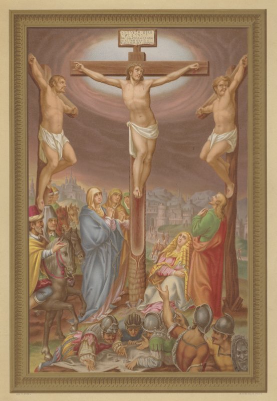 Korsfestelsen (chromolitho) av French School