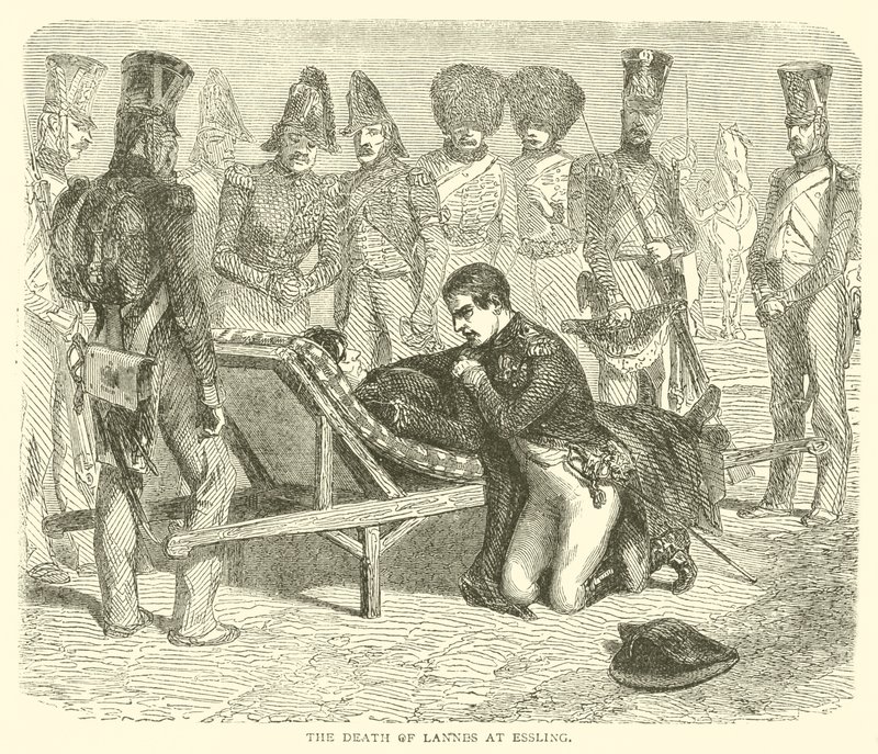 The Death of Lannes at Essling (gravering) av French School
