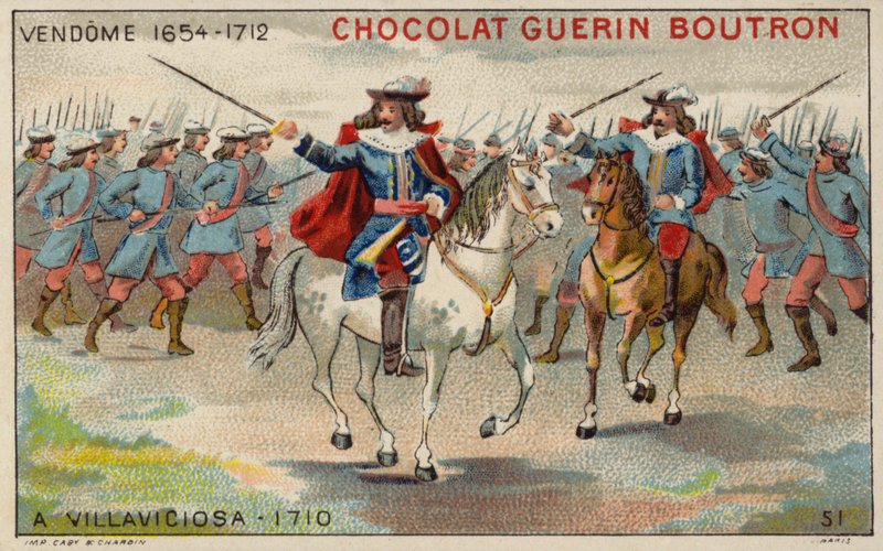 Hertugen av Vendome i slaget ved Villaviciosa (chromolitho) av French School