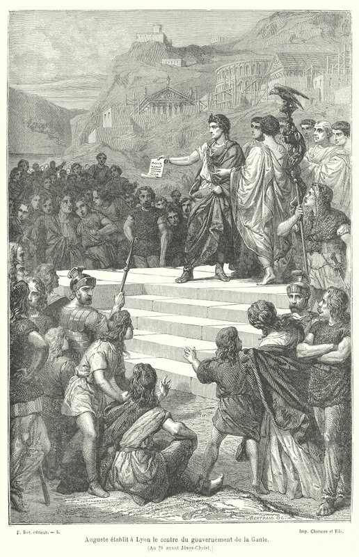 Keiser Augustus etablerer det administrative senteret til Romersk Gallia ved Lugdunum (Lyon) av French School