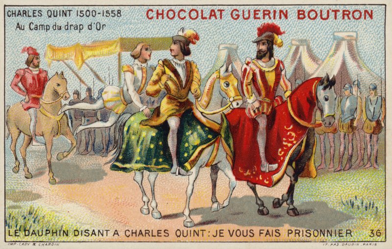 Keiseren Charles V på Field of the Cloth of Gold (chromolitho) av French School