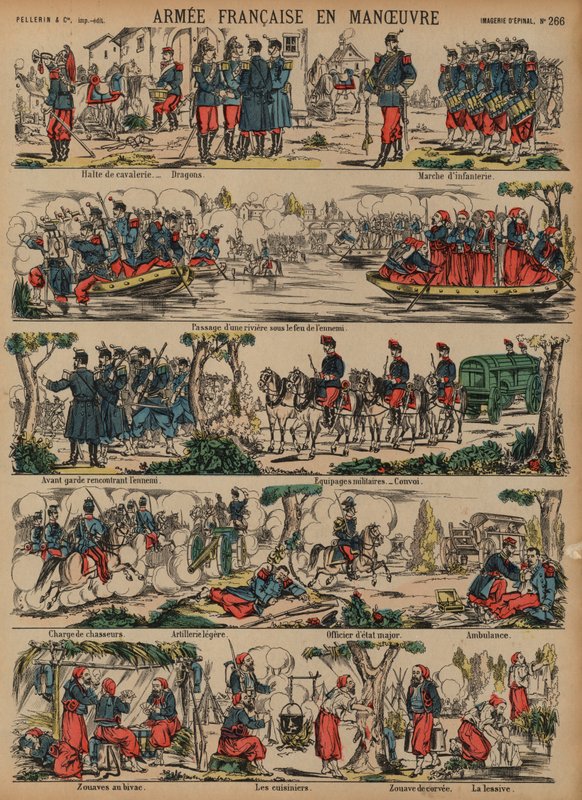 Den franske hæren på manøvrer (farget gravering) av French School