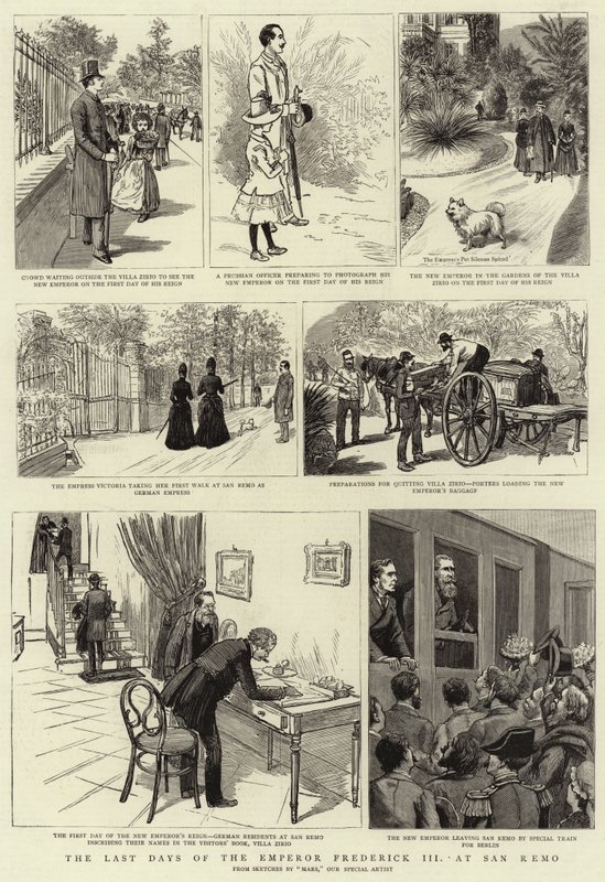 De siste dagene til keiser Frederick III ved San Remo (gravering) av French School