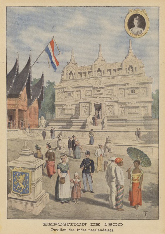 Paviljongen i Nederlandsk Øst-India på Exposition Universelle i 1900 i Paris (farge litho) av French School