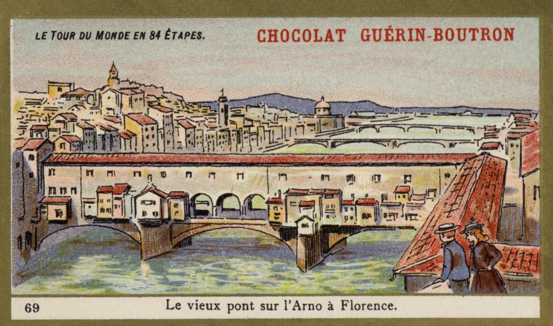Ponte Vecchio over Arno, Firenze (chromolitho) av French School