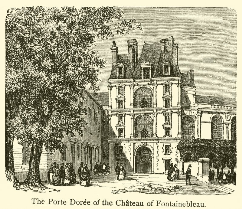 Porte Doree i Chateau of Fontainebleau (gravering) av French School