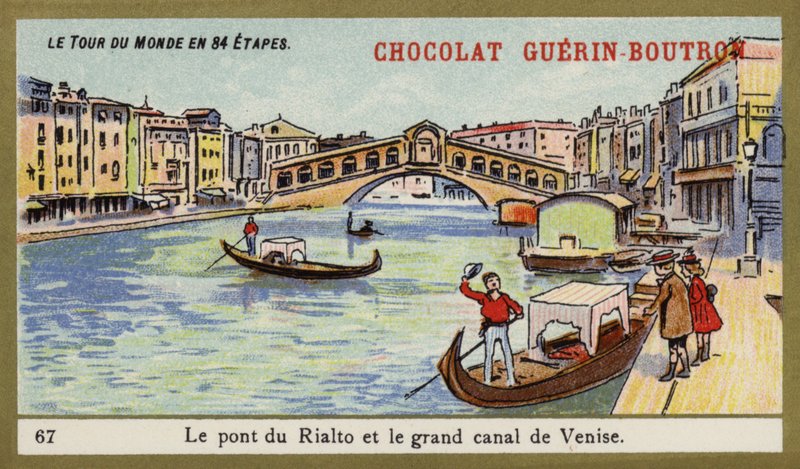 Rialtobroen og Canal Grande i Venezia (chromolitho) av French School