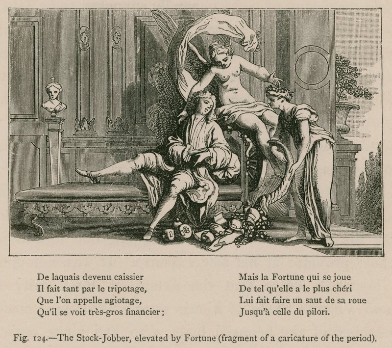 The Stock-Jobber, forhøyet av Fortune (Fragment of a Caricature of the Period) av French School