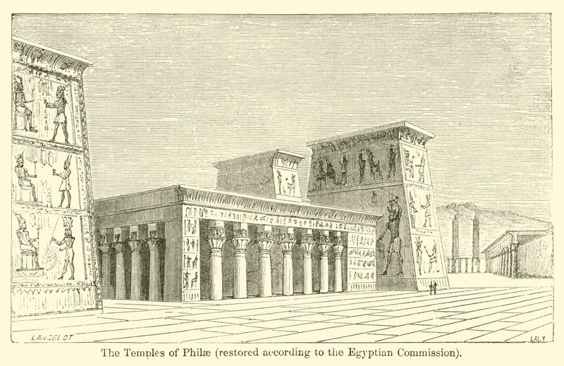 The Temples of Philae, restaurert i henhold til den egyptiske kommisjonen (gravering) av French School
