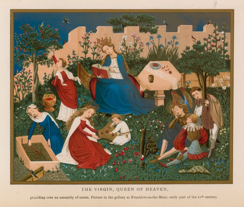 The Virgin, Queen of Heaven (chromolitho) av French School