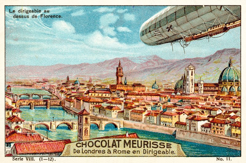 Luftskipet over Firenze (chromolitho) av French School