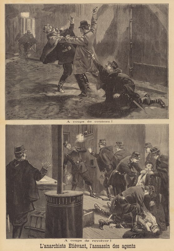 Anarkisten Georges Etievant angriper politifolk i Paris av French School