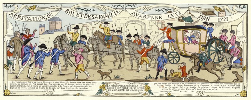 Arrestasjonen av Louis XVI av Frankrike og hans familie, Varennes, 22. juni 1791 av French School