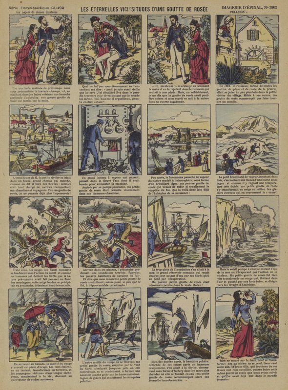 De evige omskiftelsene til en duggdråpe (fargelitho) av French School