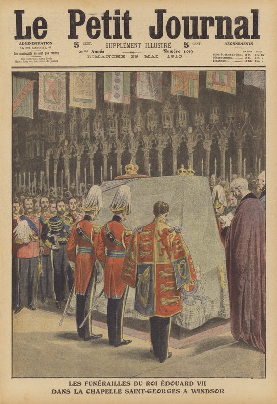 Begravelsen til kong Edward VII i St George's Chapel, Windsor (farge litho) av French School