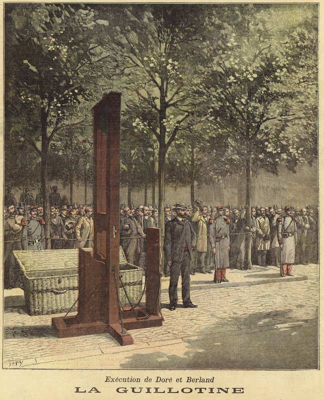 Giljotinen som ble brukt til henrettelsen av Dore og Berland av French School