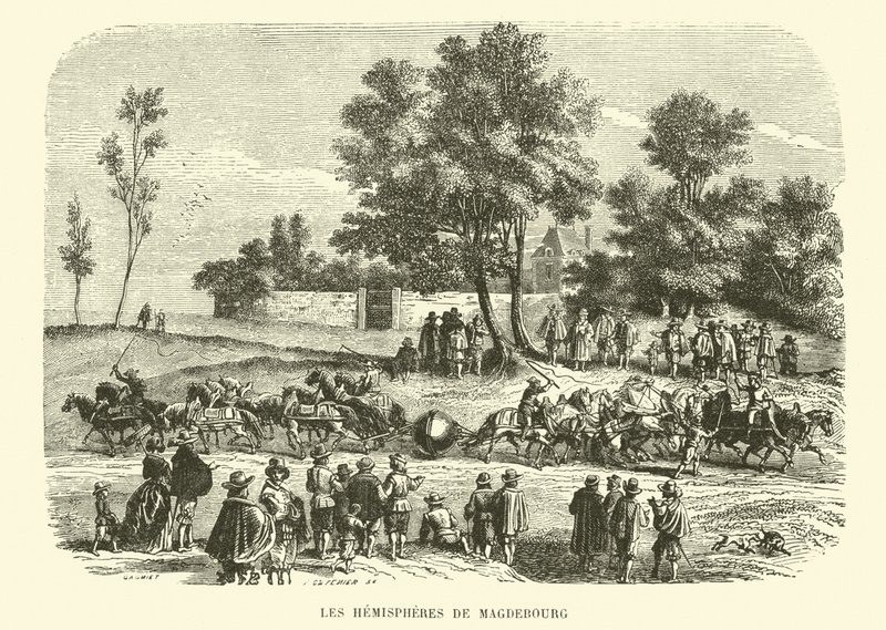 Halvkulene i Magdebourg (gravering) av French School